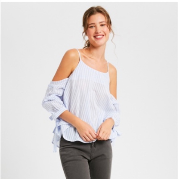 Listicle Blue & White Striped cold shoulder top - Picture 7 of 8